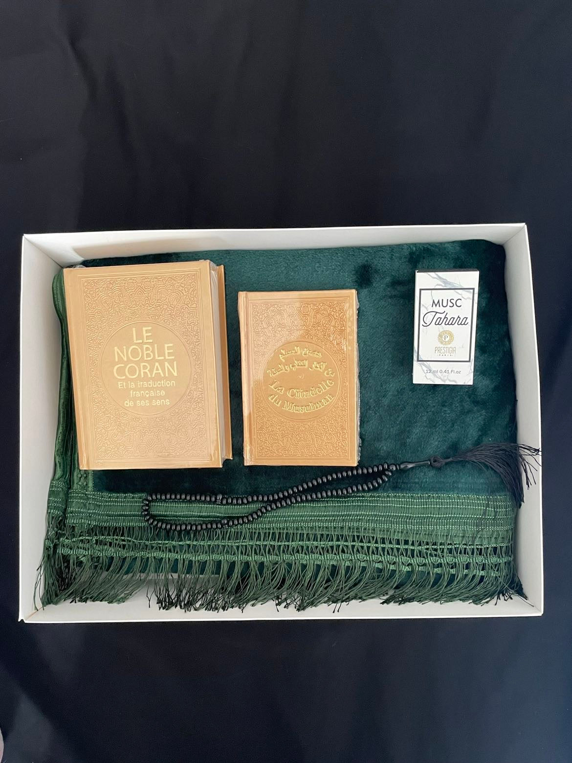 💚 Coffret Islamique Luxe Vert Émeraude – Coran, Citadelle, Musc Tahara & Chapelet