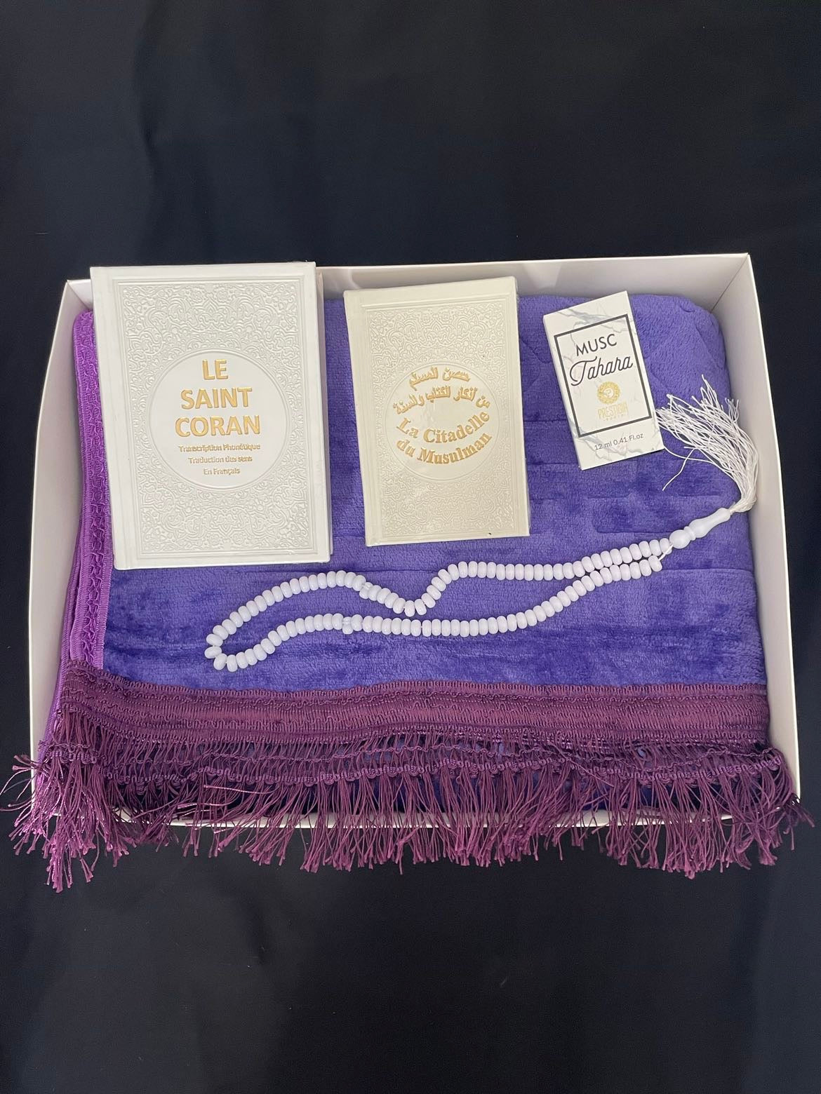 💜 Coffret Islamique Prestige Violet – Coran, Citadelle, Musc Tahara & Chapelet