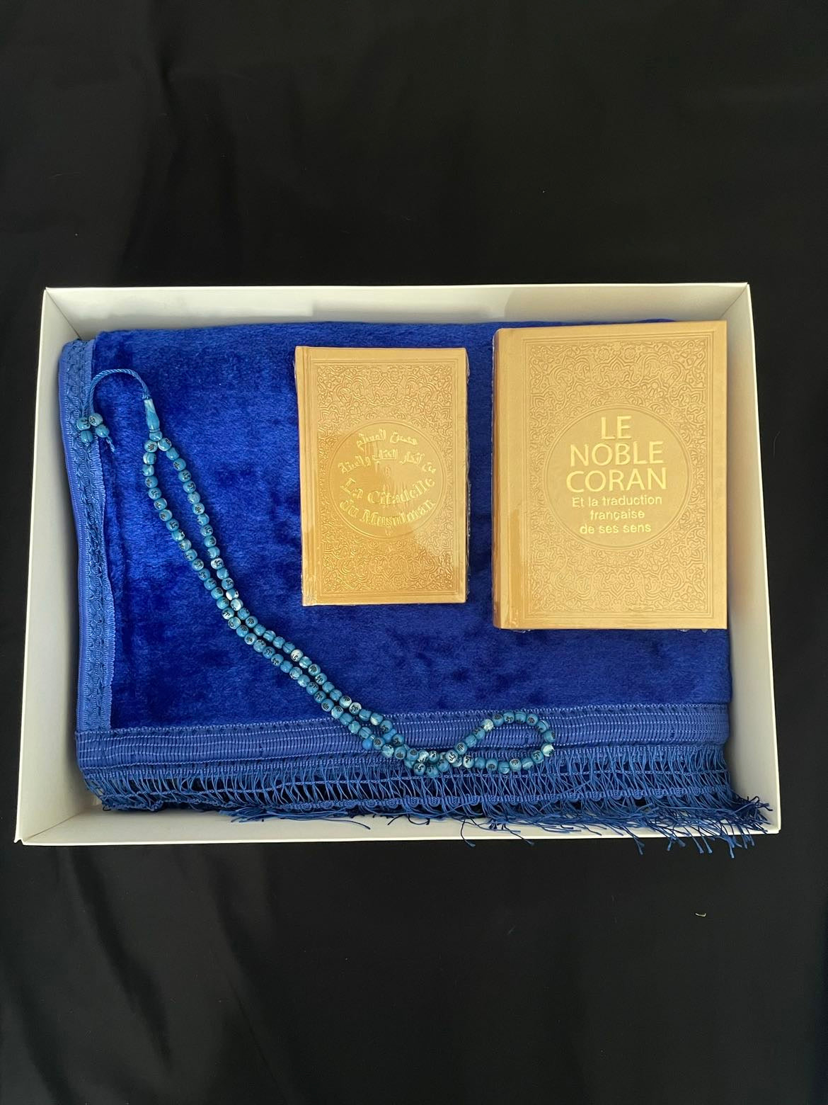 💙 Coffret Islamique Prestige Bleu Royal – Coran, Citadelle & Chapelet